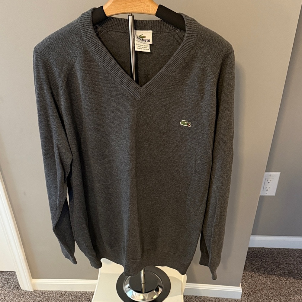 Lacoste Charcoal V-Neck Sweater for Men
